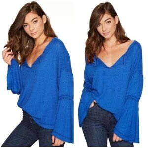 NWOT FREE PEOPLE Royal Blue Dahlia Bell Sleeve Tee